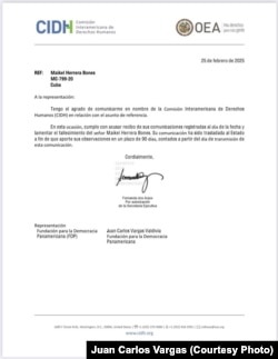 Acuse de recibo y referencia sobre caso de Maikel Herrera Bones de la CIDH